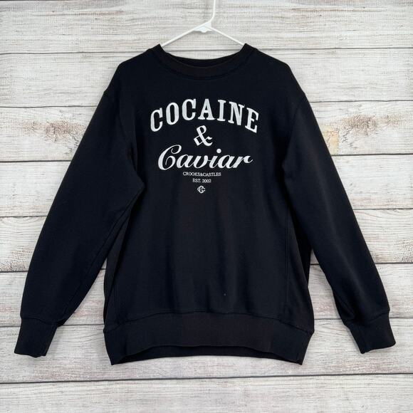 Crooks and Castles Cocaine and Caviar Crewneck Sweatshirt Mens Large Black - Picture 1 of 10